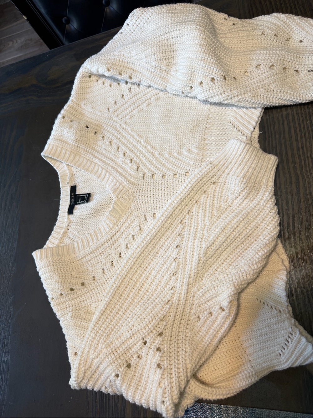 Forever 21 Cream Open-Knit Crewneck Sweater